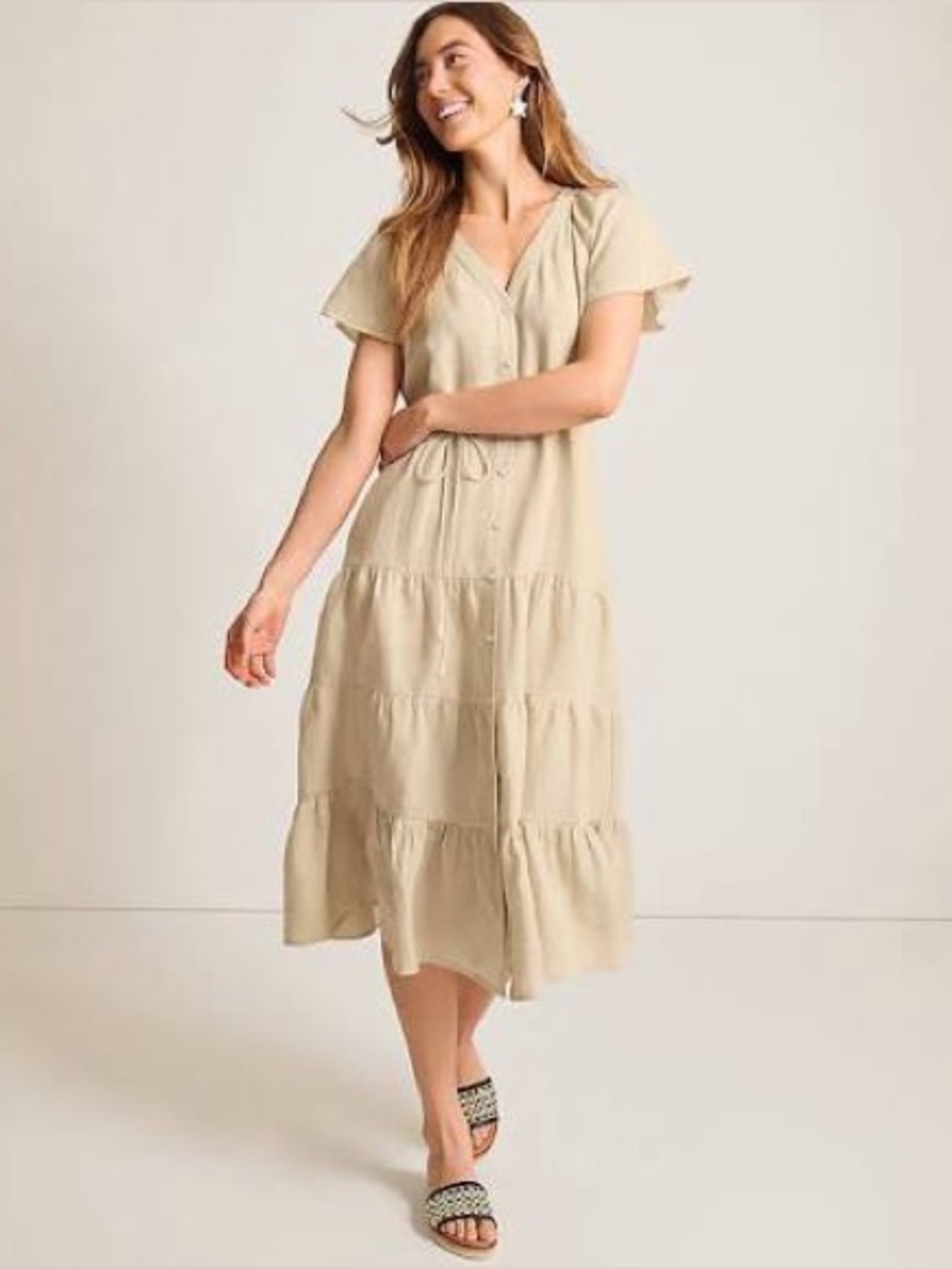 NWT $198 Tommy Bahahma size L Tiered Button Front Midi Dress coastalina linen
